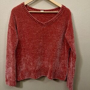 GAP Oversized Chunky Knit Chenille V-Neck Sweater Coral Pink Super Soft Size XS